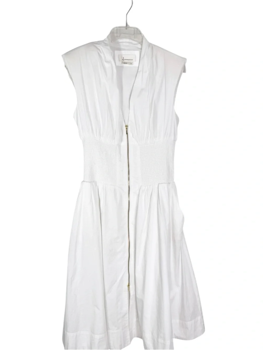 Anthropologie Cotton The Tommie Smocked Waist Front Zip Shirt Dress White Size M - Picture 5 of 13